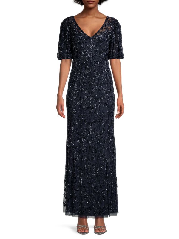 Aidan Mattox Beaded V-Neck Sheath Gown